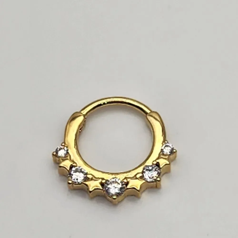 Gold Tone Stainless Steel Stars CZ Septum Clicker Nose Ring